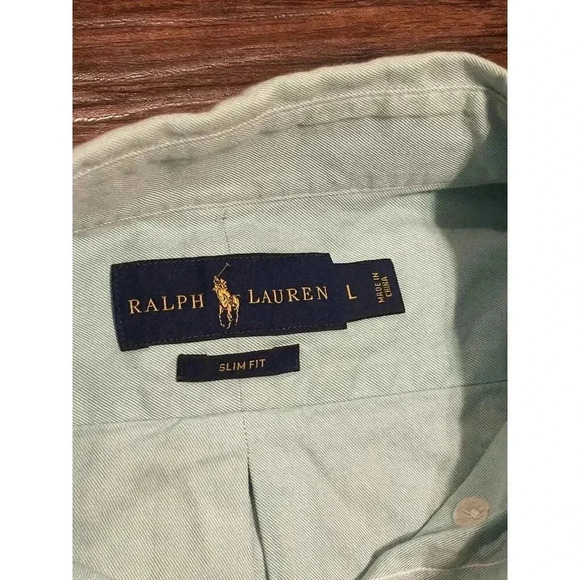 Ralph Lauren Polo Men's Button Down Long‎ Sleeve Light Green Solid Shirt Large - Picture 6 of 9